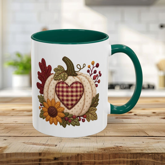 Faux Patchwork Pumpkin Heart Mug (11/15oz)