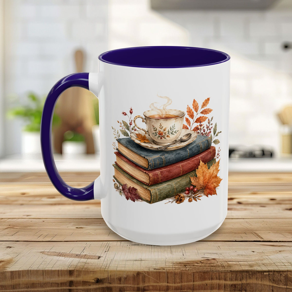 Autumn Cozy Books & Teacup Mug (11/15oz)
