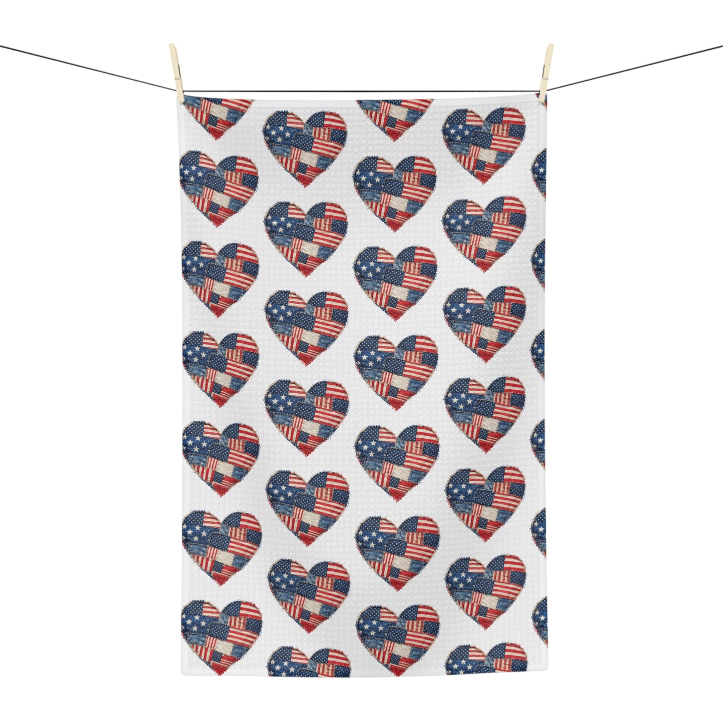 American Flag Faux Patchwork Heart Tea Towel