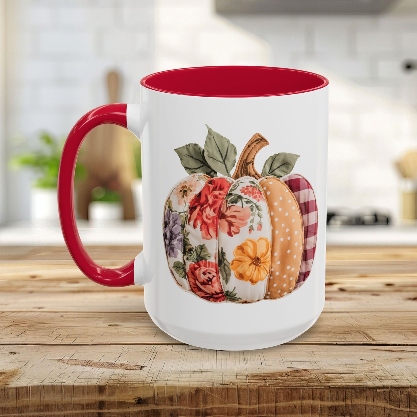 Floral & Plaid Patchwork Pumpkin Mug (11/15oz)