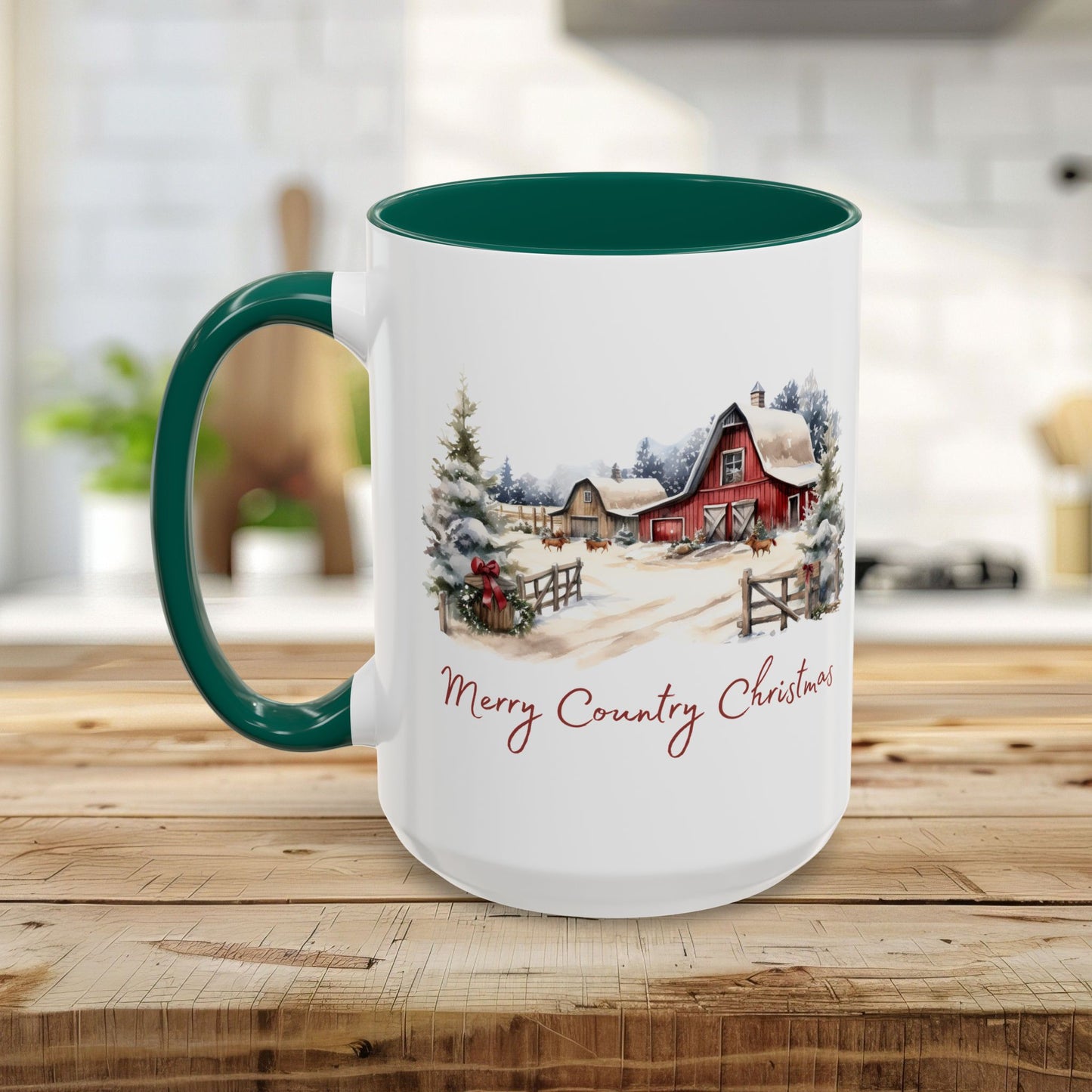 Merry Country Christmas with Red Barn Mug (11/15oz)