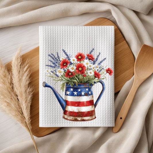 Americana Floral Watering Can Tea Towel