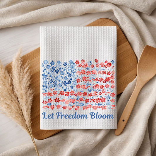 Let Freedom Bloom Floral Flag Tea Towel