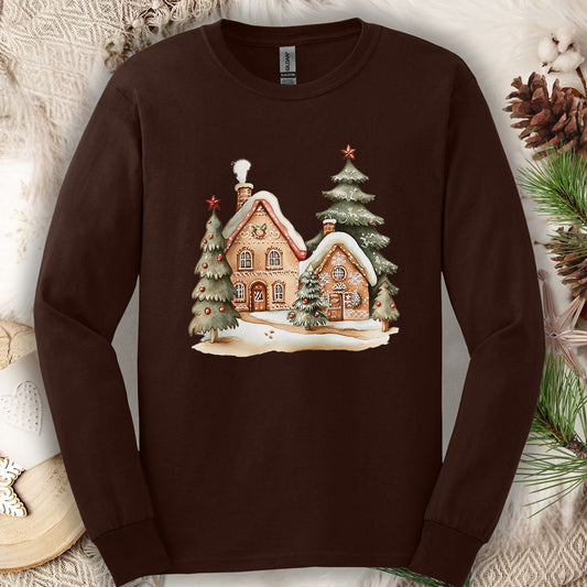 Cozy Holiday Gingerbread Houses Long Sleeve Tee