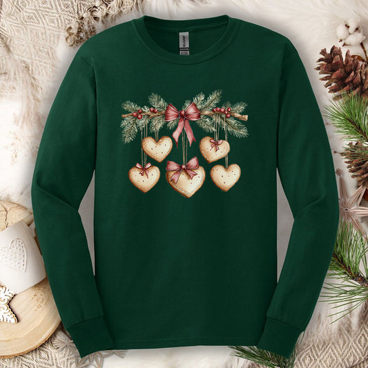 Christmas Gingerbread Heart Garland Long Sleeve Tee