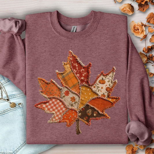 Faux Patchwork Autumn Leaf Sweatshirt