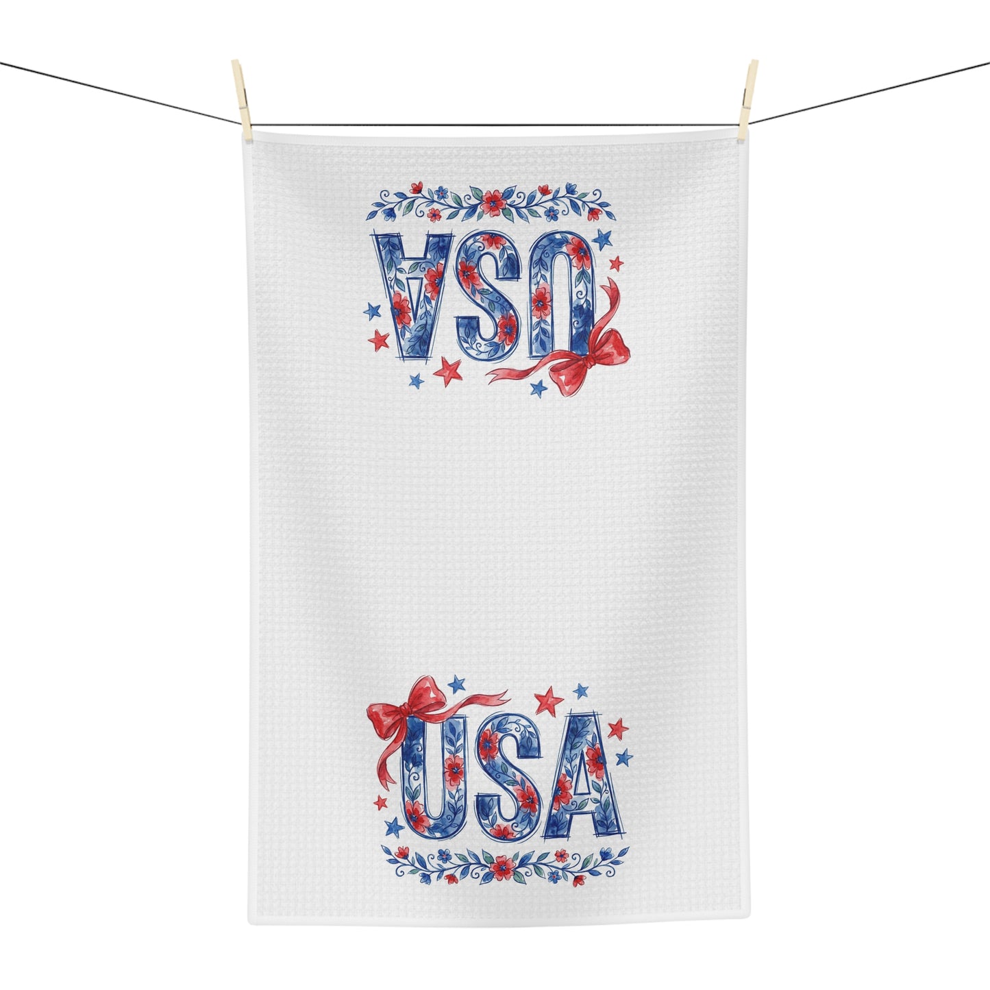 USA Floral Patriotic Bows & Stars Tea Towel