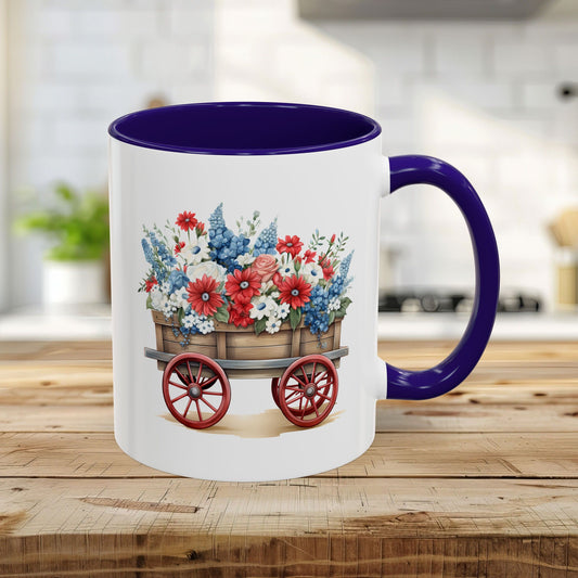 Patriotic Floral Gardening Wagon Mug (11oz/15oz)