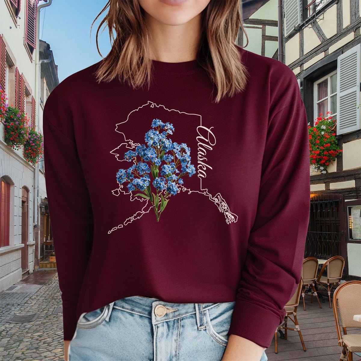 Alaska State Flower Long Sleeve Tee - Alpine Forget-Me-Not