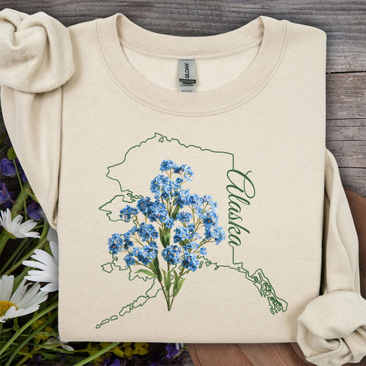 Alaska State Flower Sweatshirt - Alpine Forget-Me-Not