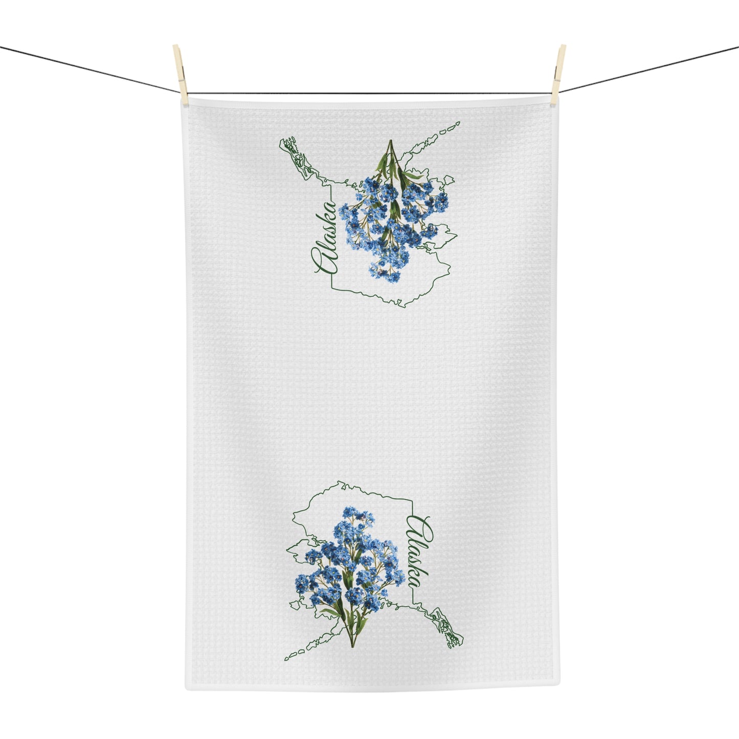 Alaska State Flower Tea Towel — Alpine Forget-Me-Not