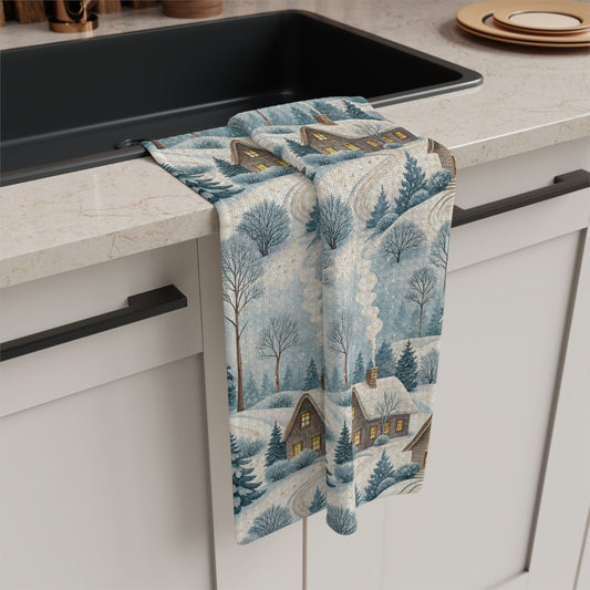 Alpine Winter Village Microfiber Tea Towel
