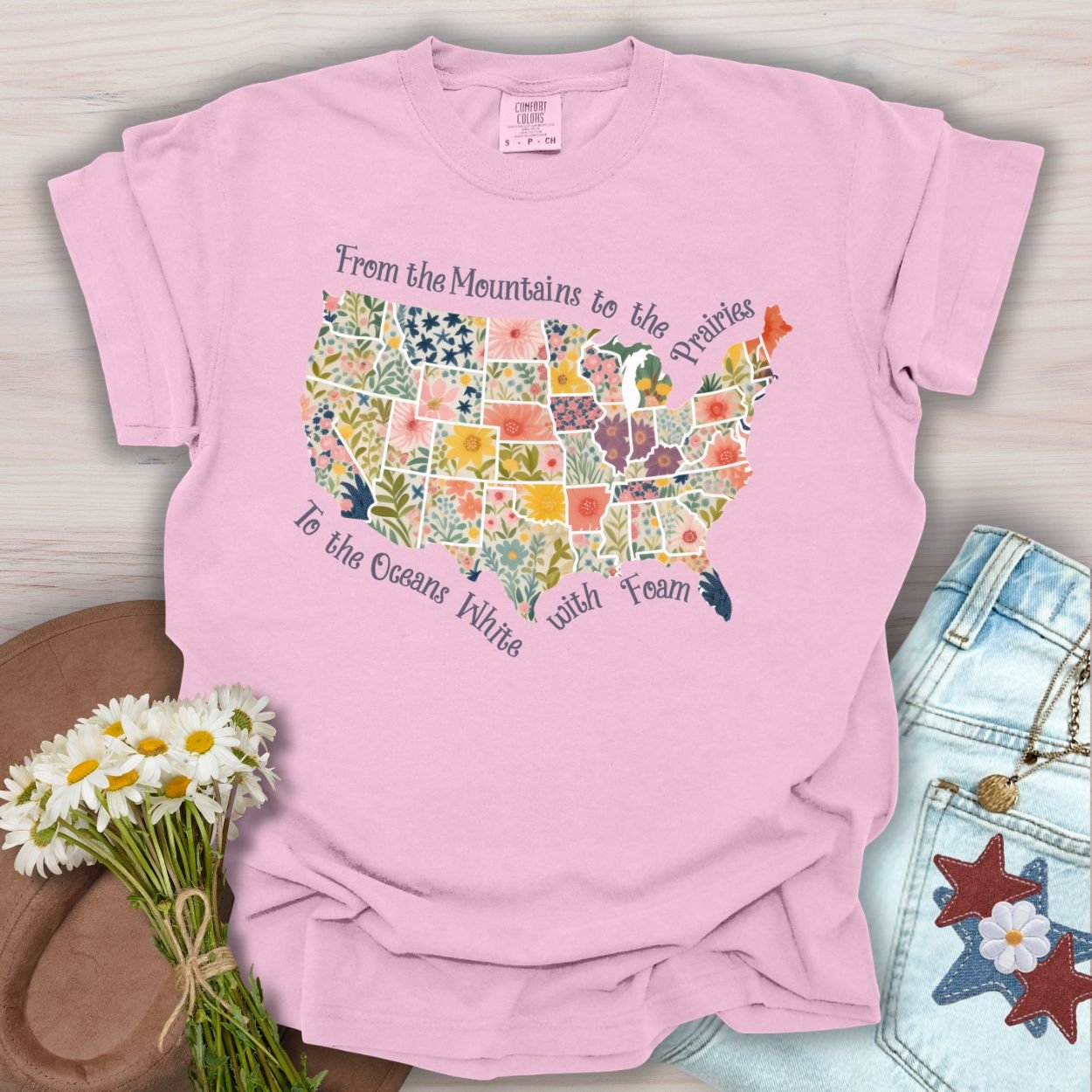 America the Beautiful Floral Map T-Shirt