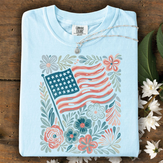 American Flag & Flowers T-Shirt
