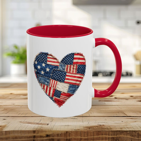 American Flag Patchwork Heart Mug (11/15oz)