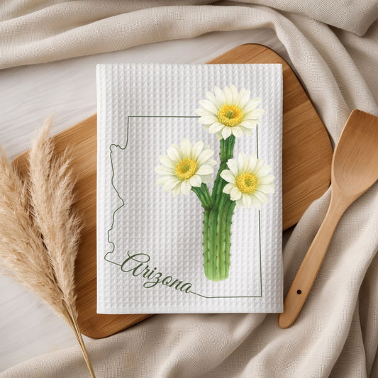 Arizona State Flower Tea Towel — Saguaro Cactus Bloom