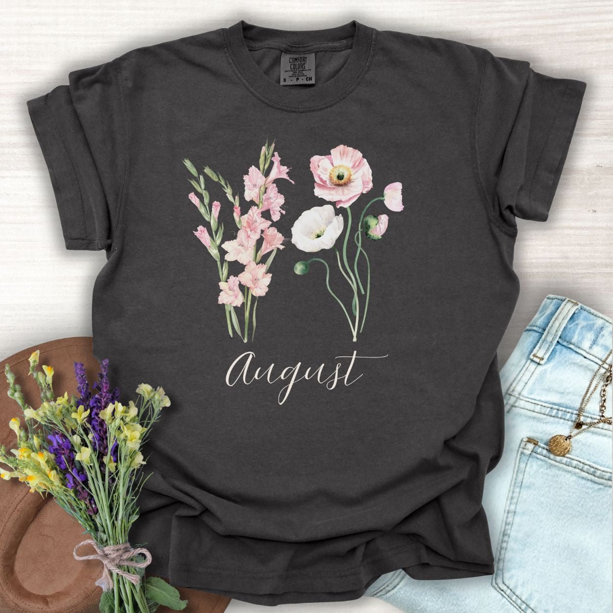 August Birth Month Flower T-Shirt - Gladiolus & Poppy