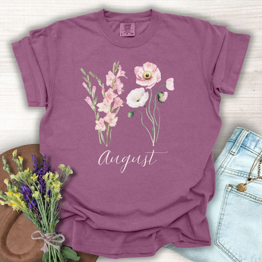 August Birth Month Flower T-Shirt - Gladiolus & Poppy