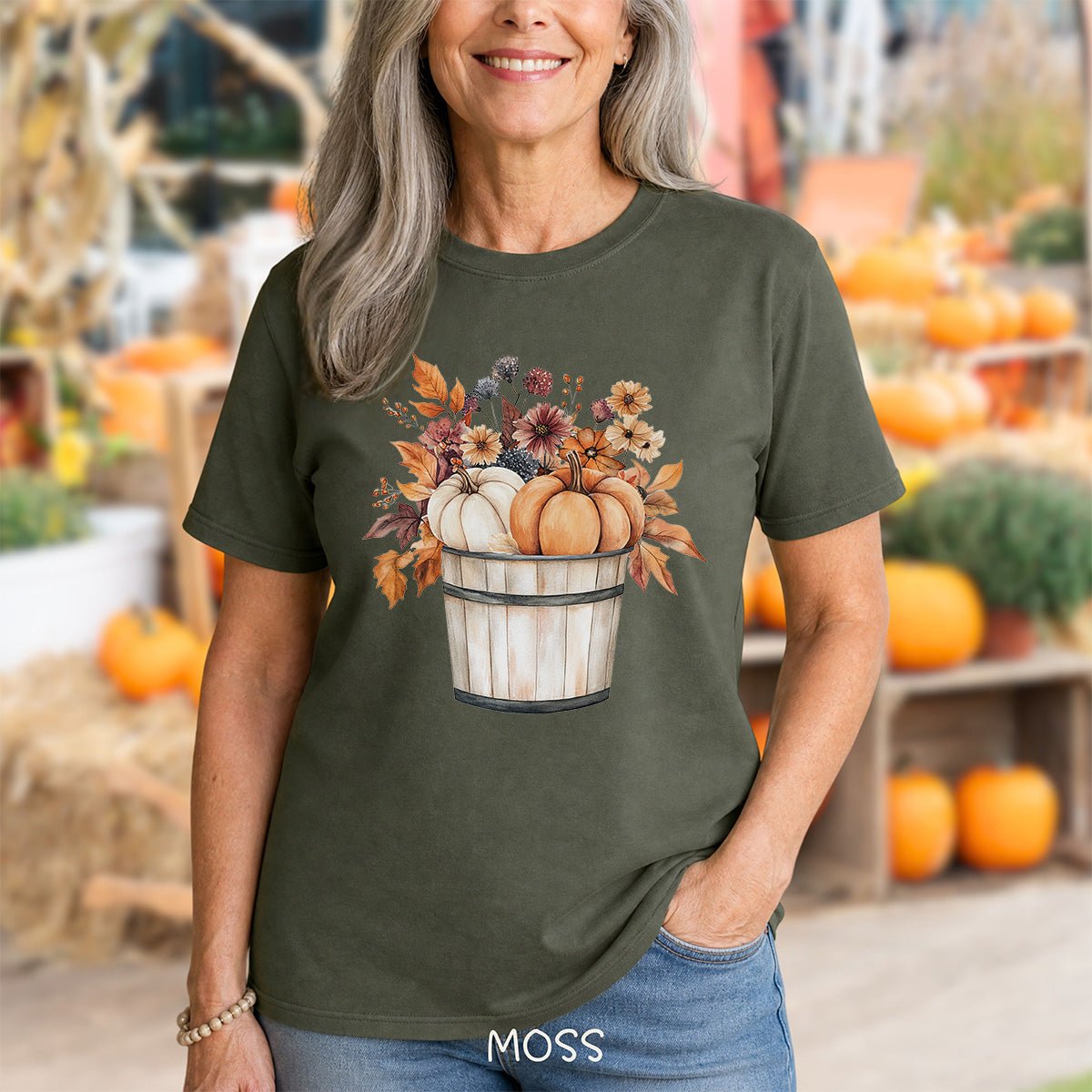 Autumn Basket with Pumpkins & Flowers T-Shirt