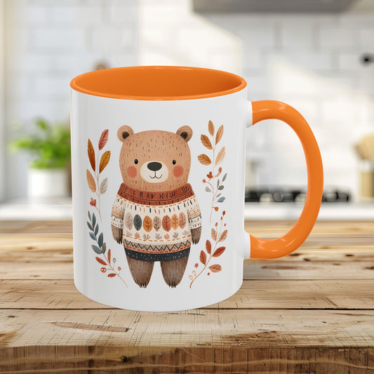 Autumn Bear in Sweater with Foliage Mug (11/15oz)