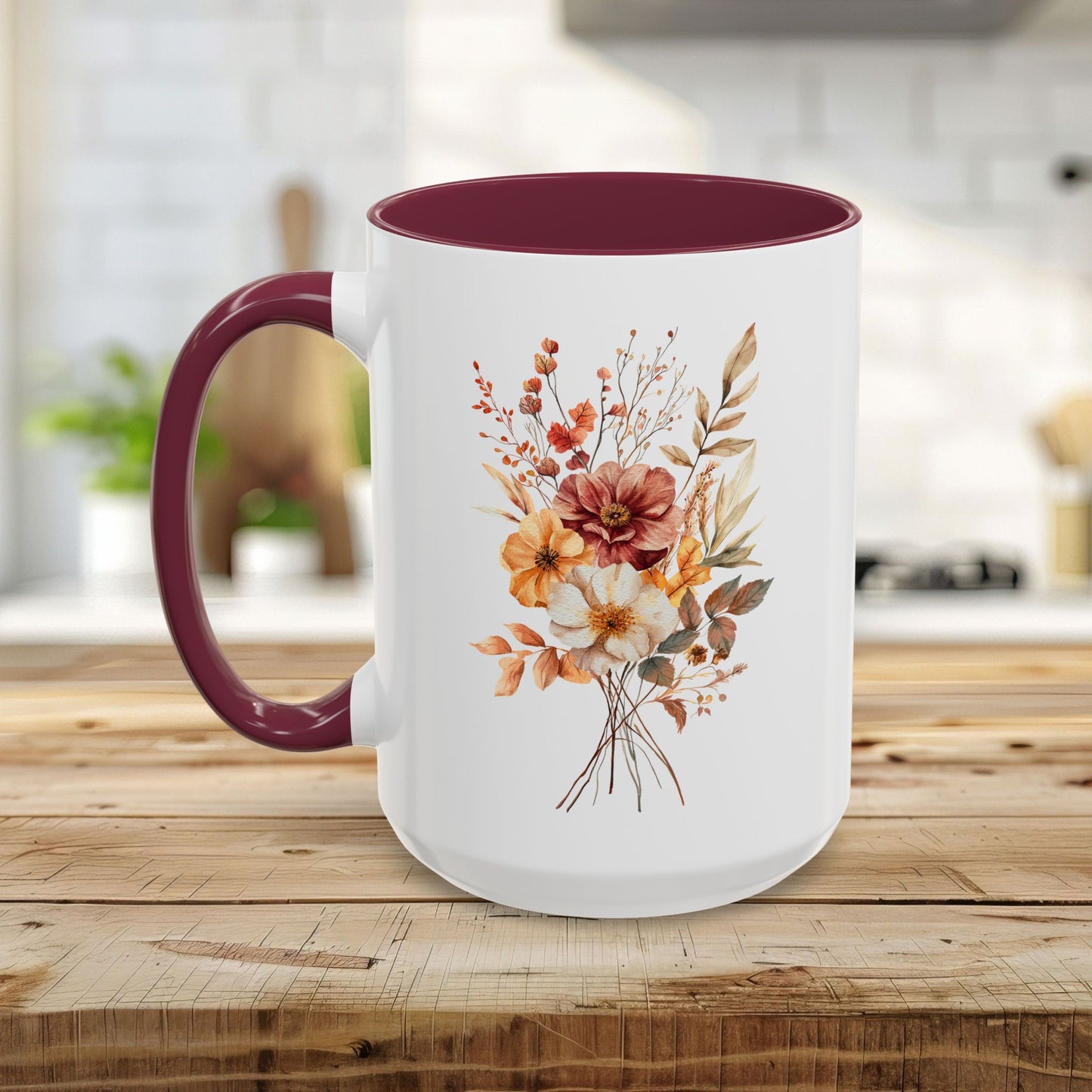 Autumn Dahlia Watercolor Bouquet Mug (11/15oz)