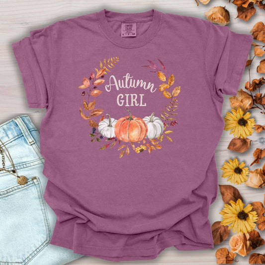 Autumn Girl Floral Pumpkin T-Shirt