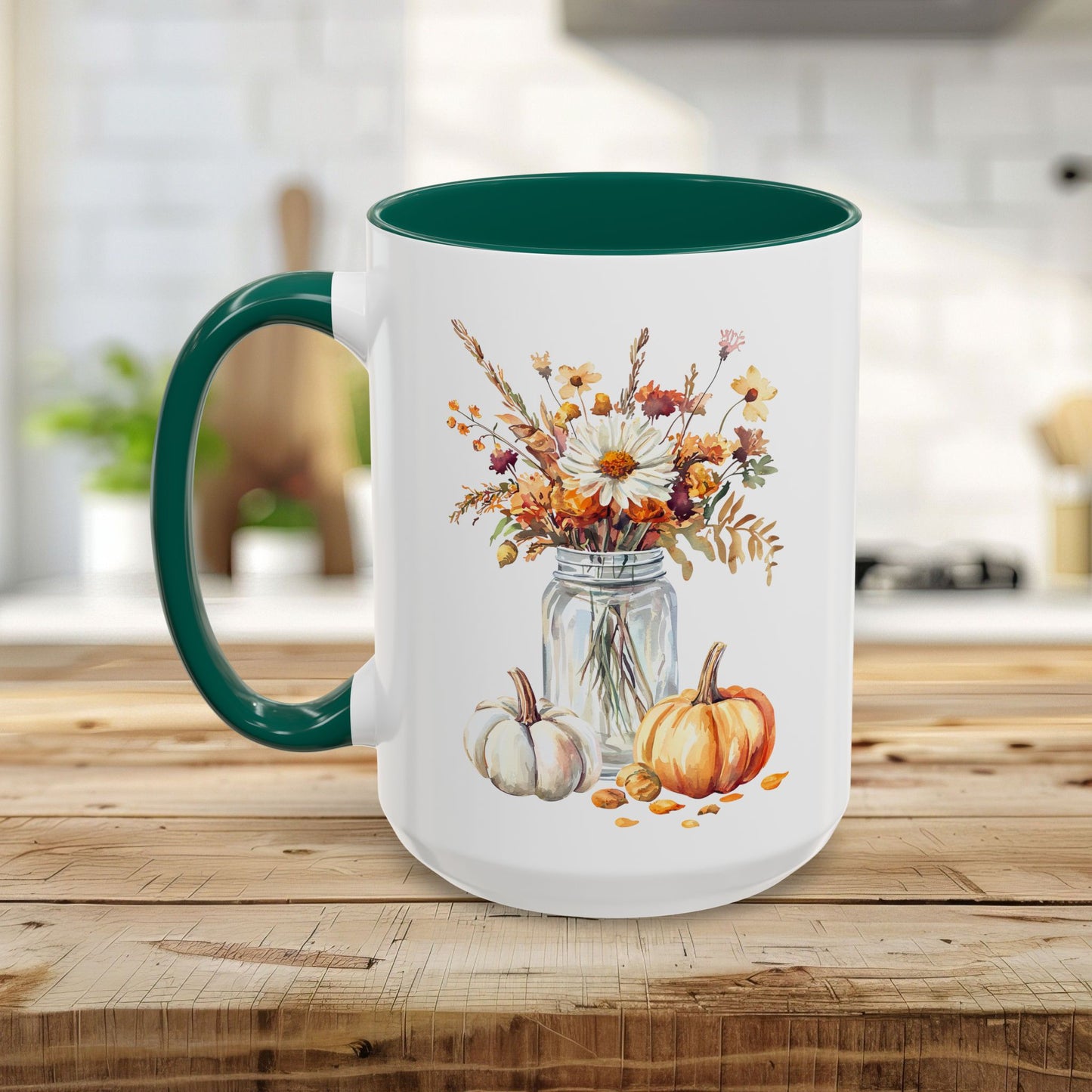 Autumn Mason Jar Bouquet & Pumpkins Mug (11/15oz)