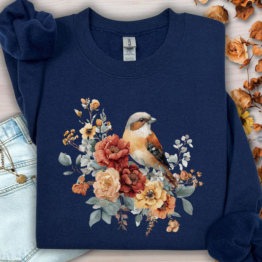 Autumn Sparrow with Roses Sweatshirt