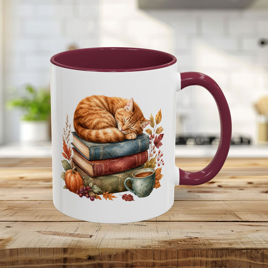 Autumn Tabby Cat & Books Mug (11/15oz)