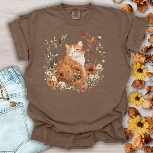 Autumn Tabby Cat with Wildflowers T-Shirt