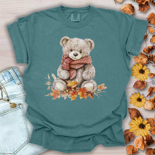 Autumn Teddy Bear with Knit Scarf T-Shirt