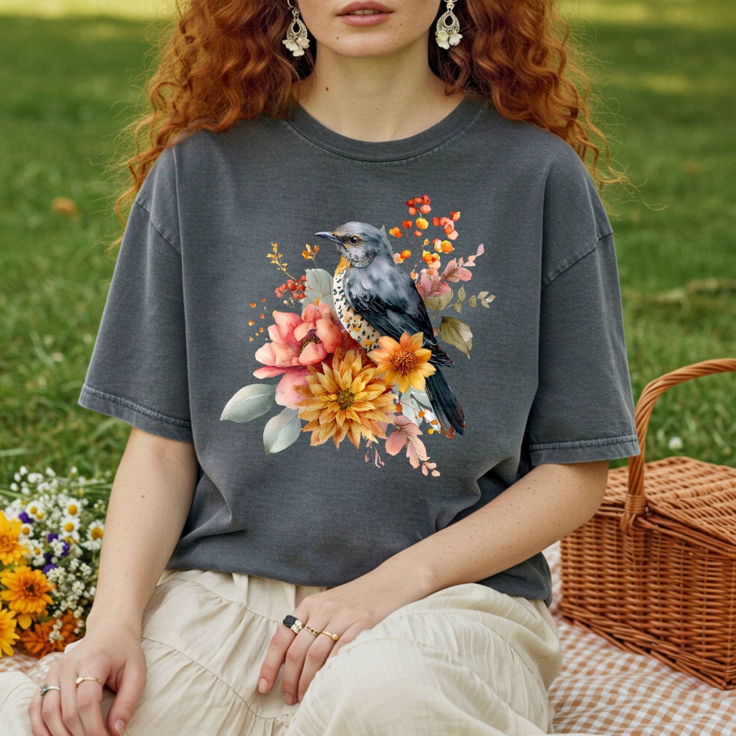Autumn Vintage Meadow Bluebird T-Shirt