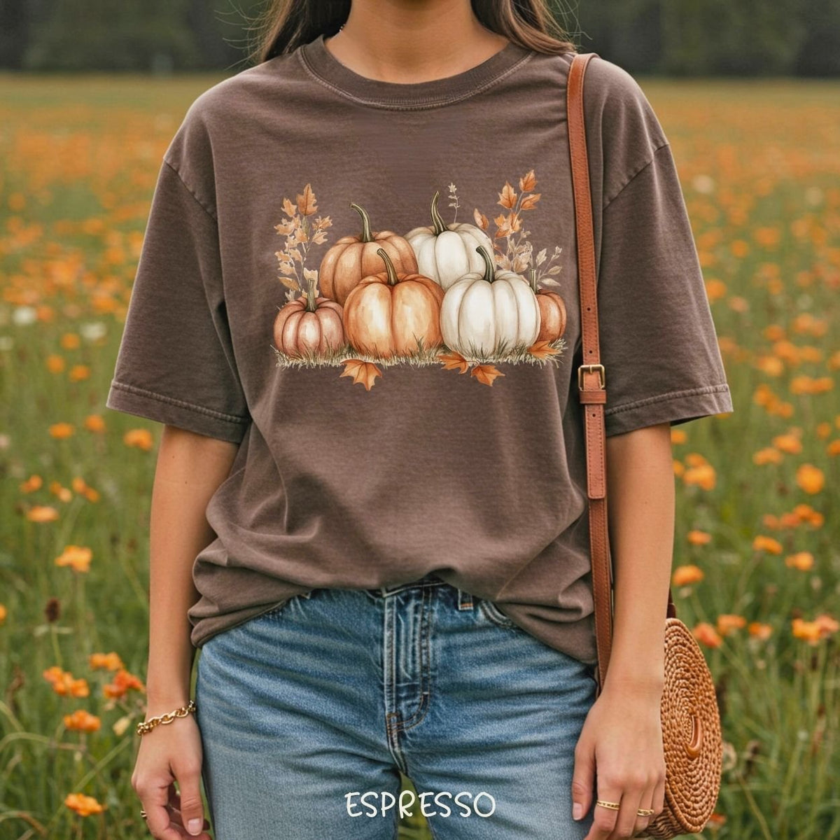 Autumn Watercolor Pumpkin Artwork T-Shirt