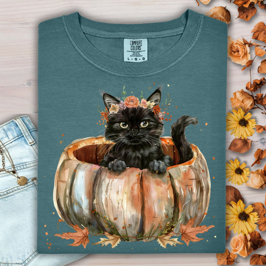 Black Cat and Pumpkin T-Shirt