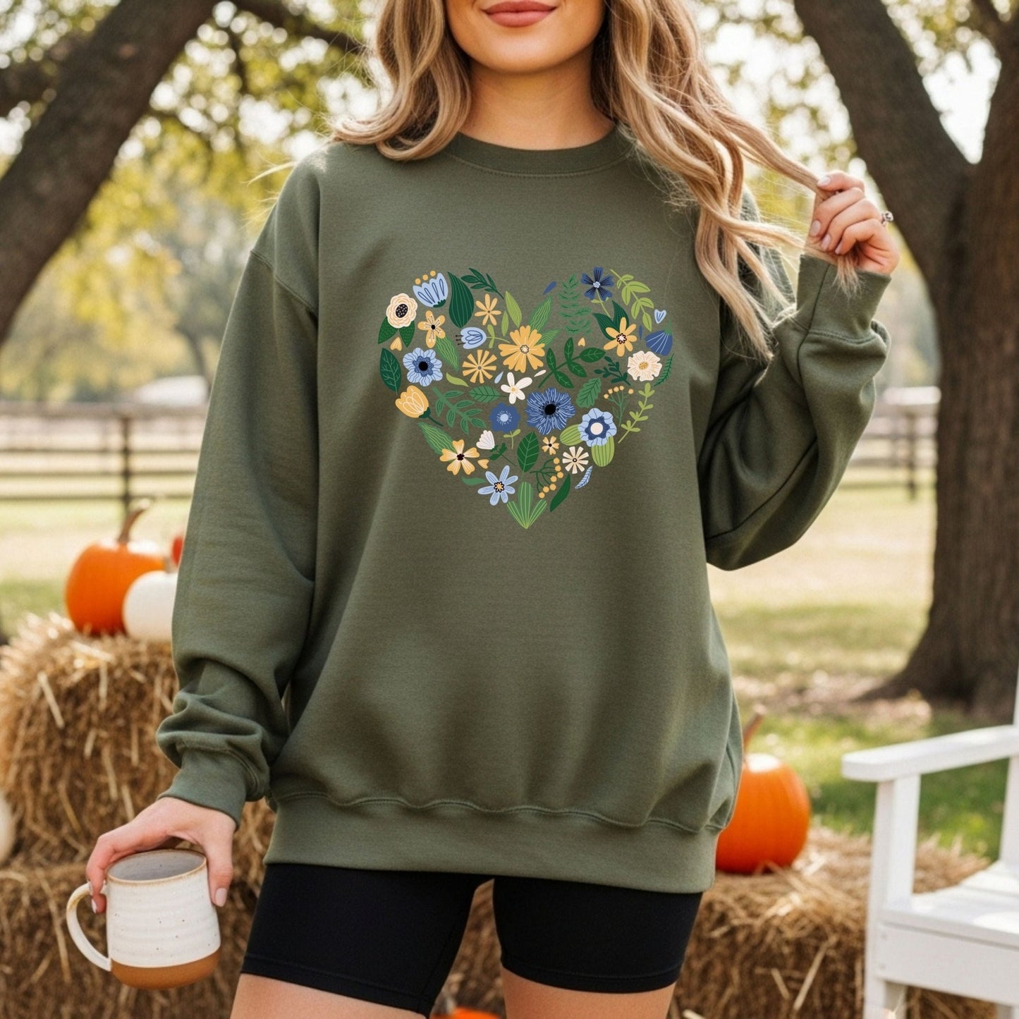 Blue Floral Heart Sweatshirt