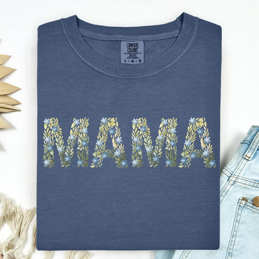 Blue Floral Mama T-Shirt