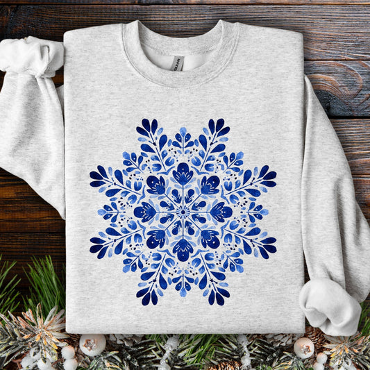 Blue Folk Art Snowflake Sweatshirt