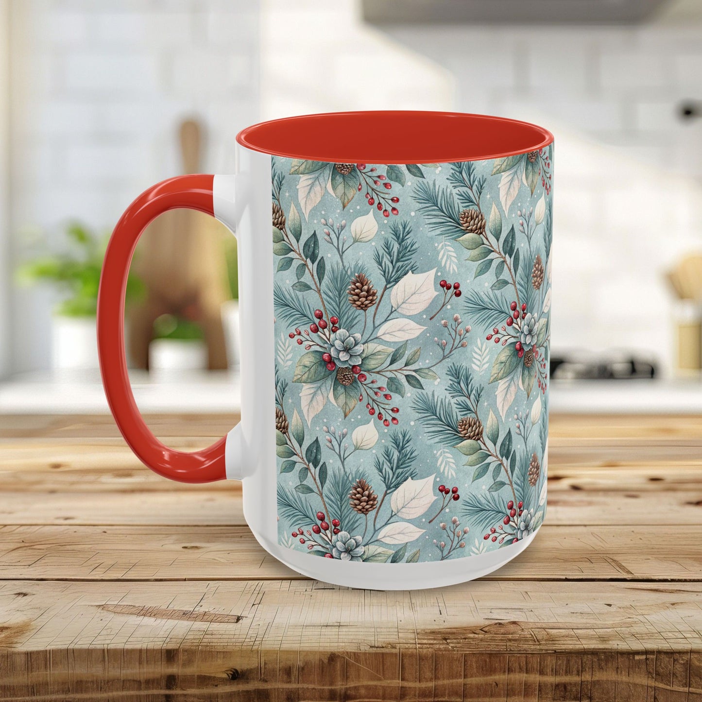 Blue Winter Foliage with Berries & Pinecones 11 & 15 oz. Mug