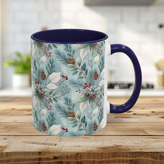 Blue Winter Foliage with Berries & Pinecones 11 & 15 oz. Mug