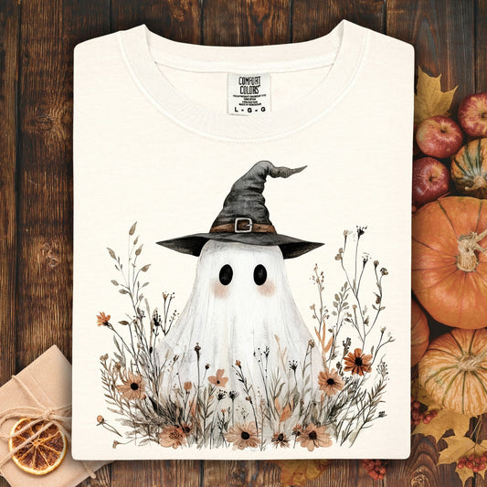 Boho Ghost Witch T-Shirt with Wildflowers