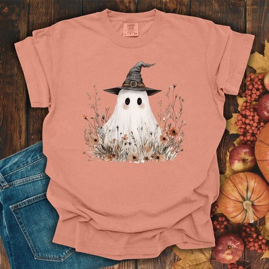 Boho Ghost Witch T-Shirt with Wildflowers