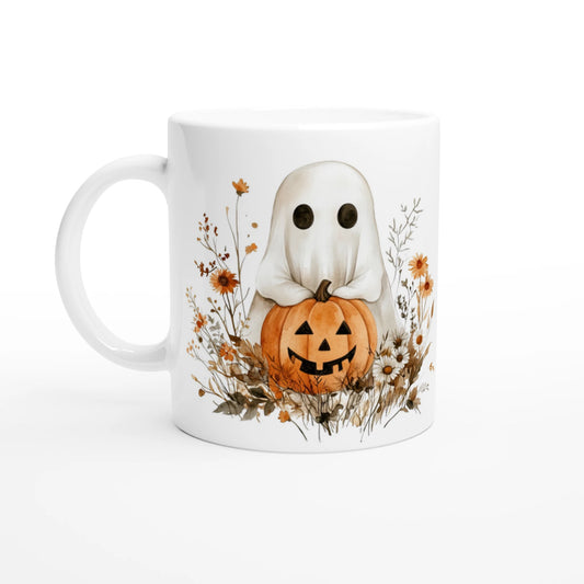 Boho Ghost and Pumpkin Ceramic Mug