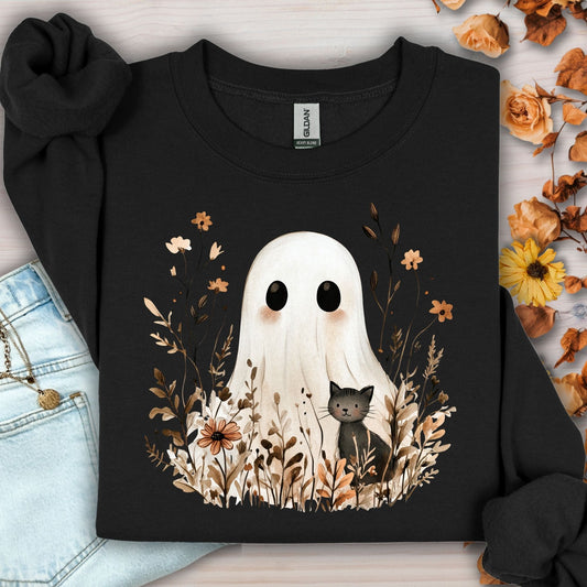 Boho Ghost with Black Cat Sweatshirt