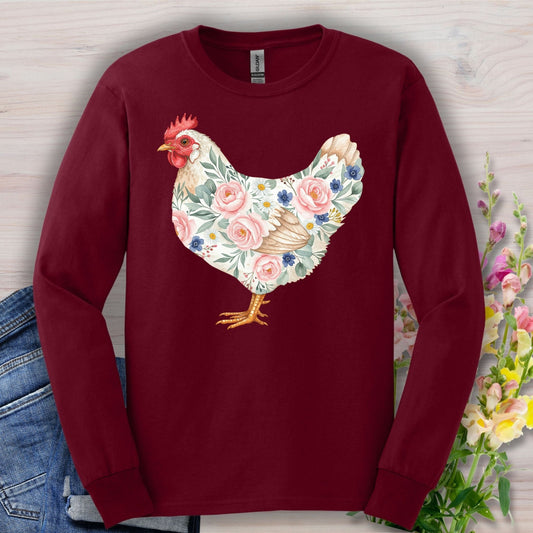Botanical Hen in Watercolor Long Sleeve Tee