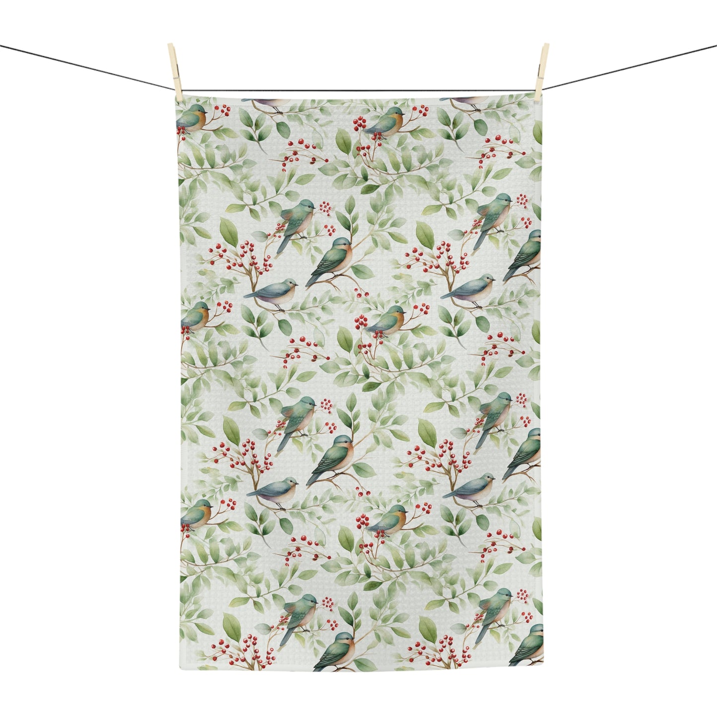 Botanical Holiday Bluebird Microfiber Tea Towel