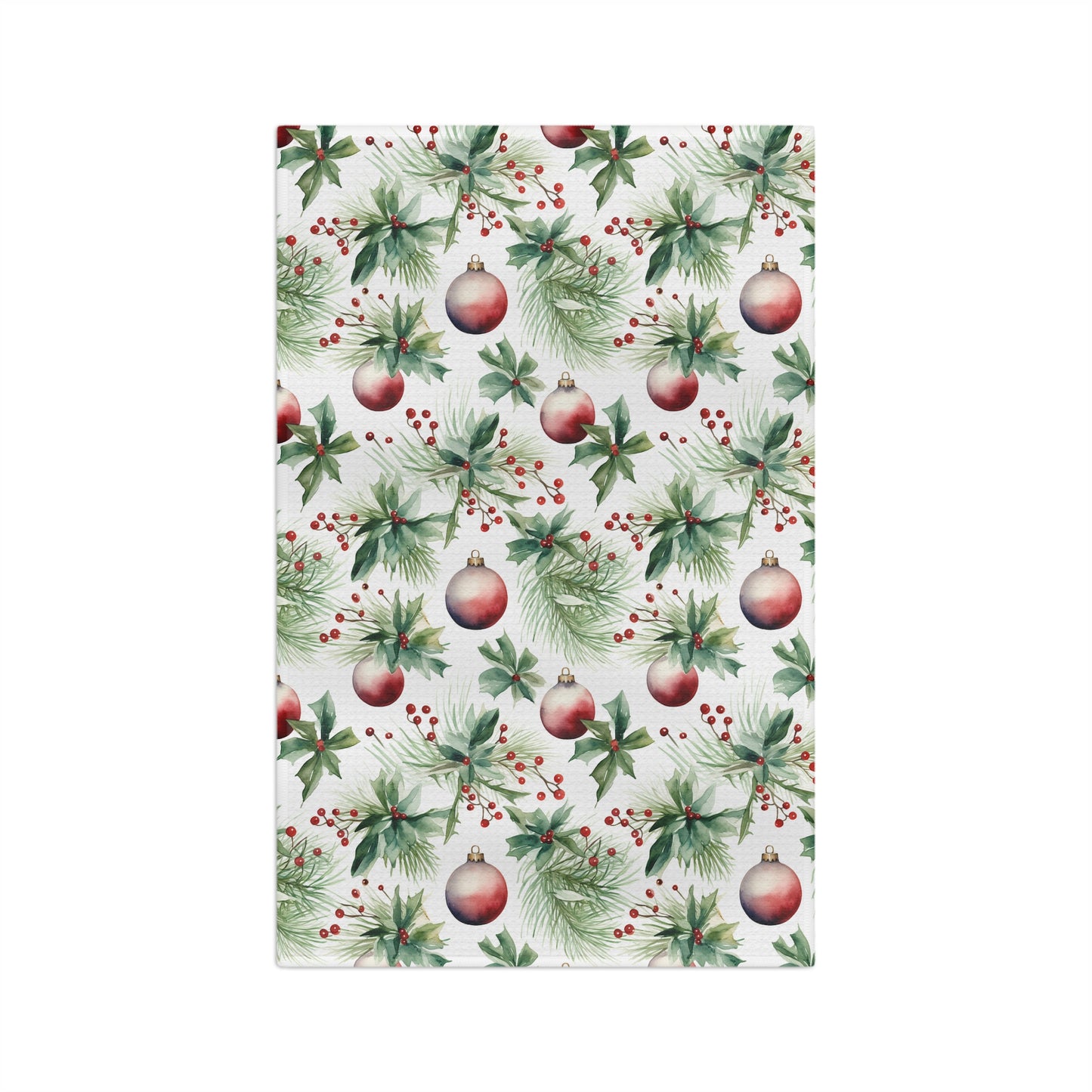 Christmas Holly & Ornaments Microfiber Tea Towel