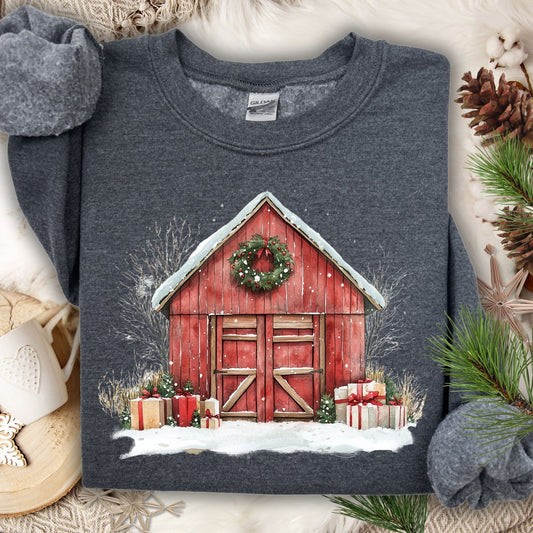 Christmas Red Barn Sweatshirt