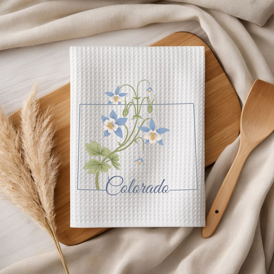 Colorado State Flower Tea Towel — Alpine Blue Columbine