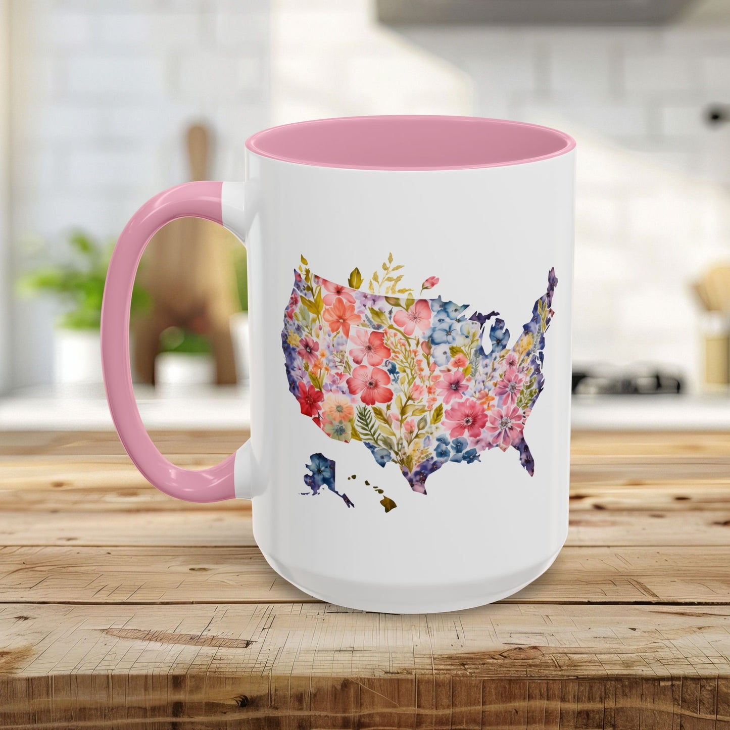 Colorful Floral USA Map Mug (11/15oz)