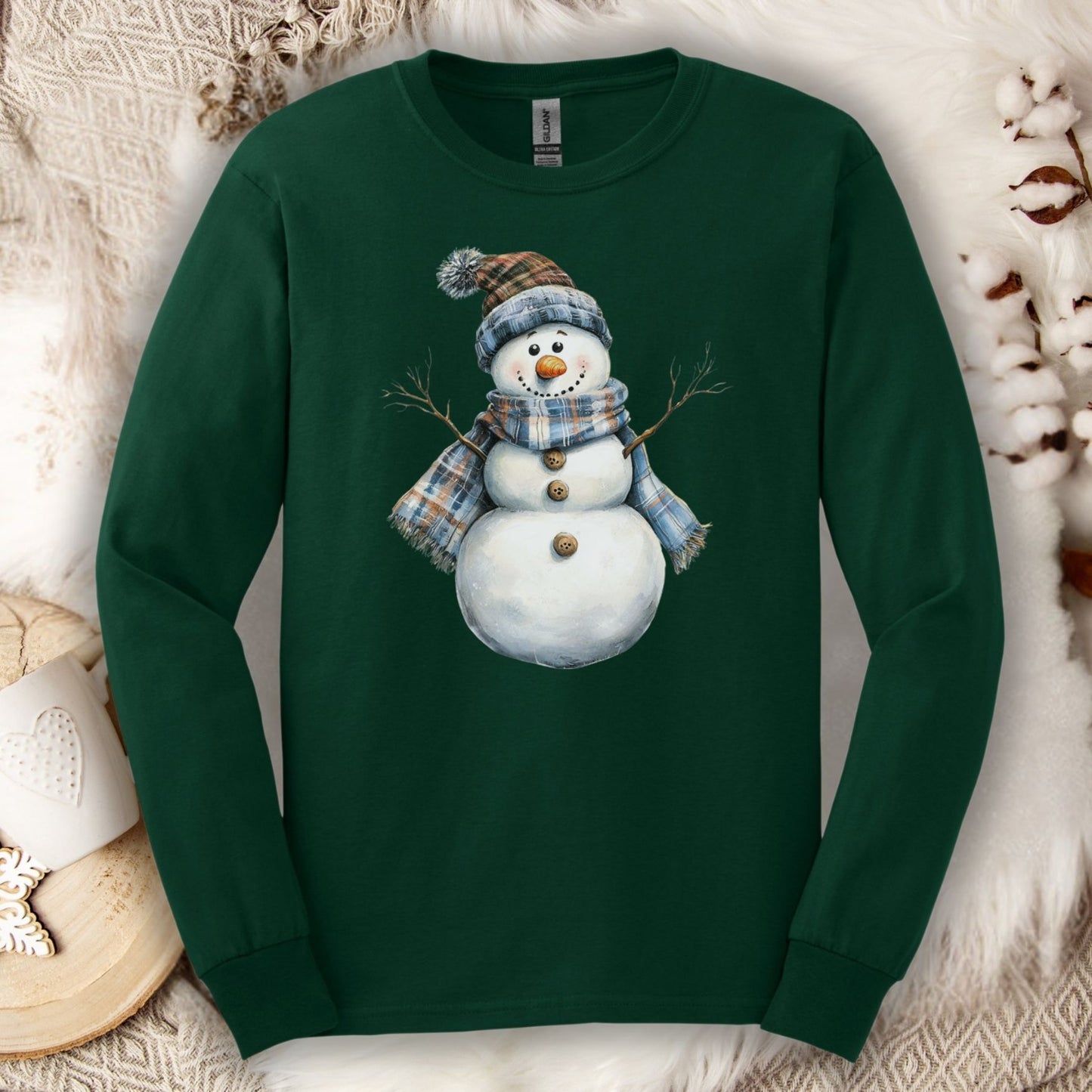 Country Blue Snowman Long Sleeve Tee